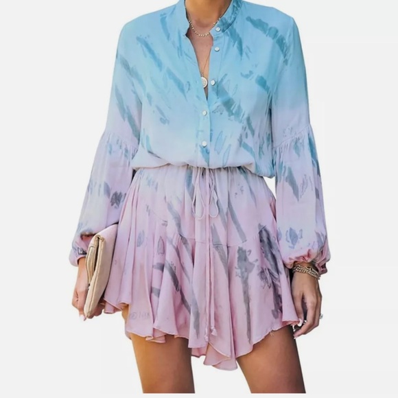 Pastel Tie-Dye Dress with Drawstring Waist - Picture 1 of 8